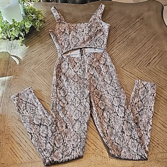 Topshop Pants - Snakeskin print jumpsuit with cutout size 2 Topshop